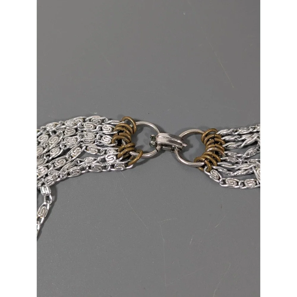 Vintage‎ Silver Tone 7 Chain Choker Necklace Byzantine Classic MCM 15.5 in